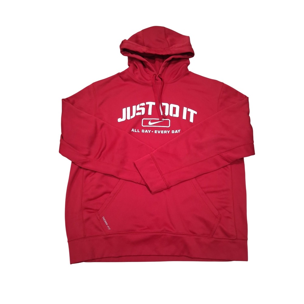 Nike Therma-FIT Hoodie Mens Red Just Do It Graphic Performance‎ Sweatshirt L